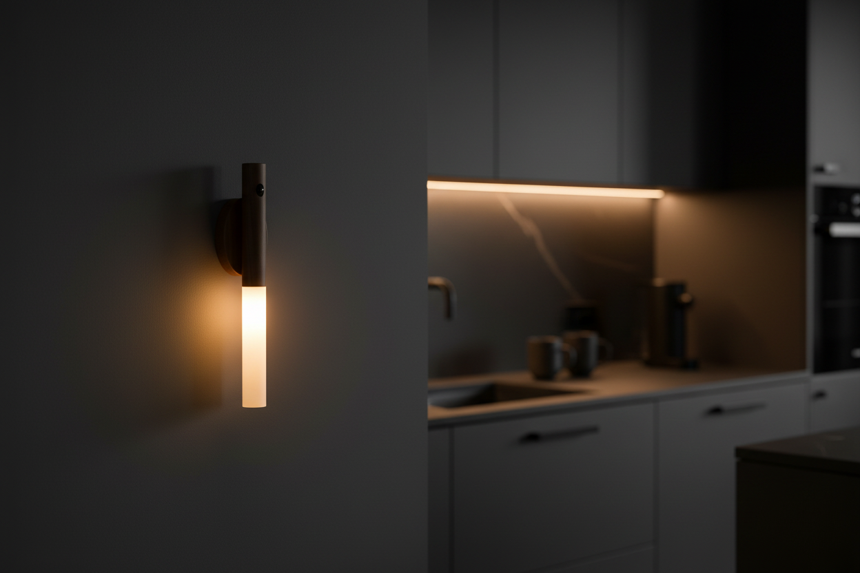 Wood Night Light in Dark Kitchen